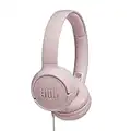 JBL Tune 500 - Auriculares supraaurales de cable y control remoto de un solo botón, micrófono incluido, asistente de voz, rosa