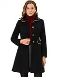 Allegra K Cappotto invernale da donna monopetto con colletto Peter Pan Contrasto Trim Cappotti lunghi, Nero , XS