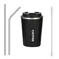 TSKDKIT Reusable Coffee Cups Leakproof Travel Mug Insulation Coffee Mug with Lid Stainless Steel Coffee Travel Cup for Cold and Hot Drinks, 380ml/12.8oz Coffee Flask Travel Mug with Straw