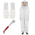 Beekeeping Suit for Men Women Full Body Protection Bee Suit Outfit with Ventilated Veil Hood Gloves and Scraper for Backyard Professional and Beginner Beekeepers Size XL