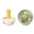 BIBS Colour Soother 2-Pack, BPA Free Dummy Pacifier, Round Nipple. Natural Rubber Latex, Size 1 (0-6 Months), Ivory/Sage