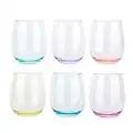 KOXIN-KARLU Classic 18-ounce Acrylic Stemless Wine Glasses, Unbreakable Mixed Drinkware Plastic Tumbler, set of 6 Mutlicolor