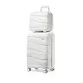 KONO Koffer Trolleys Gepäcksets 2 Teilig Kofferset mit Beautycase Polypropylen Hartschalenkoffer Reisekoffer mit 4 Rollen und TSA Schloss, 55cm Handgepäck Koffer + Kosmetikkoffer (Creme Weiß)