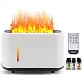 NAJILI Aroma Diffuser Mit 7 Flammen Effekt, 240ml Ultraschall-Luftbefeuchter 3 in 1 Air Humidifier, Diffuser für ätherische Öle mit Fernbedienung und 3 ätherische Öle, Auto-Off-Schutz(Weiß)