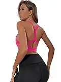 Milumia Women Cut Out Racerback High Support Sports Bras Running Workout Crop Tank Tops, Hot Pink, Medium