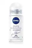 NIVEA Desodorante Roll-On Pure & Sensitive (50 ml), desodorante con protección antitranspirante de 48 horas para pieles sensibles, desodorante nutritivo sin quemaduras, enrojecimiento e irritación