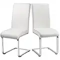 Yaheetech Set of 2 Modern White Dining Chairs Reception Chair Leather with Soft Padded Seat High Back Metal Legs for Dining Room Home Furniture