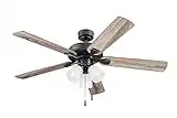 Portage Bay Ceiling Stannor 52" Bronze Indoor Fan with Frosted 3 Light LED Multi Arm E26/A15 Bulb and Pull-Chains, Traditional Style, 5 Reversible Barnwood/Northern Ebony Blades, 51434