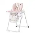 Kinderkraft YUMMY Chaise Haute Bébé, Fauteuil Enfant, Chaise Enfant, Puericulture Bébé, Repas Bébé, Pliée, Avec Plateau, Repose-pieds, Réglable, Naissance, 15kg, Rose