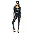 Amscan 9907656 Adult Womens Official Warner Bros. Licensed Catwoman Fancy Dress Costume Catsuit (UK Dress Size 16-18), Black