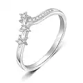 BORUO 925 Sterling Silver Ring, Chevron Wave Three Star Cubic Zirconia CZ Comfort Fit Wedding Band Ring Size 4-12, sterling-silver, Cubic Zirconia