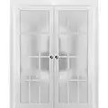 Sliding French Double Pocket Doors 60 x 80 inches Frosted Glass 12 Lites| Felicia 3312 Matte White | Kit Trims Rail Hardware | Solid Wood Interior Bedroom Sturdy Doors…