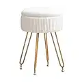 Zoopolyn Ottoman Foot Rest Velvet Vanity Round Footrest with Metal Legs Upholstered Chairs for Makeup Storage Stool for Living Room and Bedroom Beige