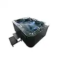 Home Deluxe - Outdoor Whirlpool - Black Marble Plus Treppe und Thermoabdeckung - Maße 210 x 160 x 85 cm - Inkl. Heizung, 27 Massagedüsen und 9 Lichtquellen | Außen Whirlpool Spa für 3 Personen