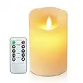ACROSS Everlasting Flickering Flameless Candles , 3.2" D x 5" H Real Wax LED Pillar Candles Battery Operated Realistic 3D Dancing Flame Fake Candles with 10-Key Remote Control Cycling 24 Hours Timer