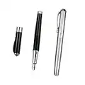 2 Pcs Classic Fountain Pens Smooth Stainless Steel Pen Set Refillable Cartridge Pen Stationery (Black, Silver)