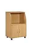 Hodedah Mini Microwave Cart with Two Doors and Shelf for Storage, Beech