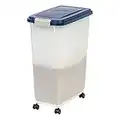 IRIS USA 35 Lbs / 47 Qt WeatherPro Airtight Pet Food Storage Container with Attachable Casters, For Dog Cat Bird and Other Pet Food Storage Bin, Keep Pests Out, Easy Mobility, BPA Free, Navy/Pearl