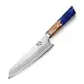 MITSUMOTO SAKARI 8 inch Japanese Kiritsuke Chef Knife, Hand Forged 67 Layers 440C Damascus Steel Kitchen Knives, Professional Meat Sushi Chef's Knife (Blue Pomegranate Handle & Gift Box)