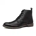 Thomas Crick Men's 'Aksham' Formal Brogue Boots, Classic Embroidered Upper, Comfortable and Stylish Boots for Any Occasion, Made with Leather For an Effortless (Black/Tan)