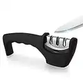 Ooputo Kitchen Knife Sharpener - Professional 3 Stage Manual Sharpeners - Ergonomic Handle and Non-Slip Base - Safe Sharpening Tool - Easily Honing Knives in a Breeze, Black.