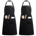 InnoGear 2 Pack Unisex Adjustable Bib Apron with 2 Pockets Cooking Kitchen Chef Women Men Aprons for Home Kitchen, Restaurant, Coffee house (Black Polyester)