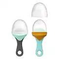 Boon PULP Silicone Baby Feeder — 2 Count — Blue/Mustard and Gray/Mint — Soft Silicone Vegetable and Fruit Feeders — Teething Baby Essentials