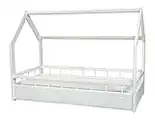 Scandinavian Style Kids Bed+ ECO Mattress,Set,House Bed 160x80+barriers (Colour: White)