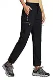 Libin Pantalon de Randonnée pour Femmes Léger Séchage Rapide Été Cargo Imperméable Montagne Pantalon Travail Extensible avec Poche Zippée, Noir L