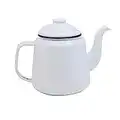 Enamel Teapot with Handle & Lid 14cm, 1.5L Traditional Serving Teapot Coffee Pot Jug Camping, White (White)