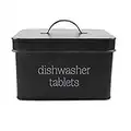 AuldHome Black Dishwasher Pod Holder, Tablet Container; Enamelware Kitchen Storage Tin with Lid