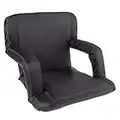 Wide Stadium Chair Cushion - Bleacher Seat with Padded Back Support, Armrests, 6 Recline Positions, and Portable Carry Straps by Home-Complete (Black)