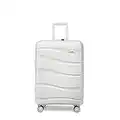 Kono 55x40x20cm Hand Cabin Luggage Lightweight Polypropylene Hard Shell Carry On Suitcase Trolley with TSA Lock Spinner Wheels (White)