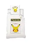 Sahinler Housse De Couette Pokémon Pikachu Retro 140x200 cm + Taie d'oreiller Pikachu 63x63 cm - Blanc - 100% Coton Jaune 22070281B