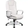 LEMBERI Office Desk Chair, Big and Tall Managerial Executive Chair, High Back Computer Chair, Ergonomic Adjustable Height PU Leather Chairs with Cushions Armrest for Long Time Seating (White)