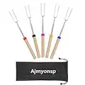 Ajmyonsp Marshmallow Roasting Sticks Smores Stick for Fire Pit - Hot Dog Campfire Skewers Mashmellow Camping 32 Inch Long Extendable Forks 5 Pack