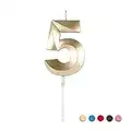 Birthday Candles Extended Big Number Candle Multicolor 3D Design Cake Topper Decoration for Any Celebration(5 Candle Gold)