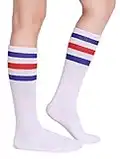 Pareberry Classic Triple Stripes Soft Cotton On the Calf Retro White Tube Socks, A-pair(blue/Red/White), One Size