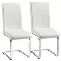 Yaheetech Dining Chairs 2pcs Modern Leather Kitchen Chairs High Back Sturdy Chrome Legs Home Kitchen Cafe Furniture White