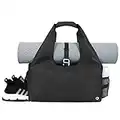 Gym Bag Women Yoga Bag with Shoe Compartment and Wet Pocket Travel Duffle Tote Yoga Mat Bag Large with Adjustable Mat Strap, Black