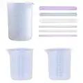 iSuperb 3PCS Misurini in Silicone 250ml 100ml e 6PCS Stick di Agitazione in Silicone, Tazze in Silicone Misurino Agitatore Bastoncini per mescolare per Resina Epossidica Artigianato (3 Cups+6 Sticks)