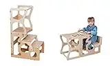 WoodandHearts Montessori - Taburete de cocina para niños y niños pequeños, 2 en 1, multifuncional, silla con respaldo (con forma recortada)