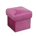 HomeHarmony® Velvet Muffin Top Ottoman Storage Box Footstool Footrest Toy Storage Box Extra Padded Seat (Pink)