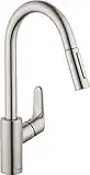 hansgrohe Focus Stainless Steel High Arc Kitchen Faucet, Kitchen Faucets with Pull Down Sprayer, Faucet for Kitchen Sink, Magnetic Docking Spray Head, Stainless Steel Optic 04505800