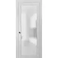 Frosted Glass Pocket Door 32 x 80 inches | Planum 2102 White Silk | Sturdy Heavy Frames Trims Pulls Track Hardware Set | Bedroom Bathroom Solid Wood Interior Slide Closet Panel