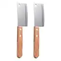 HEMOTON 2Pcs Coltello da Chef Mannaia Cinese Mini Coltello da Cucina in Acciaio Inossidabile con Manico in Legno Verdure Antiaderenti Coltello da Taglio di Manzo Pane Taglierina di