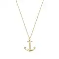 MEVECCO Gold Dainty Anchor Pendant Necklace,14K Gold Plated Cute Horizontal Hammered Necklace for Women