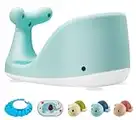 Whale Shape Baby Bath Seat – 3 Bath Toys + Bath Brush + Shower Cap – Ergonomic Backrest – Elastic and Breathable – 4 Strong Non-Slip Suction Cups – Ideal Gift! (Green)