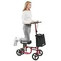 BNEHS Knee Walker Steerable Knee Scooter for Foot&Ankle Injured Adults with 2 Hand Brake and Detachable Basket (Red)