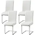 Yaheetech 4pcs White Modern Dining Chairs Kitchen Chairs Faux Leather with Chrome Legs High Back Cafe Dining Room Furniture